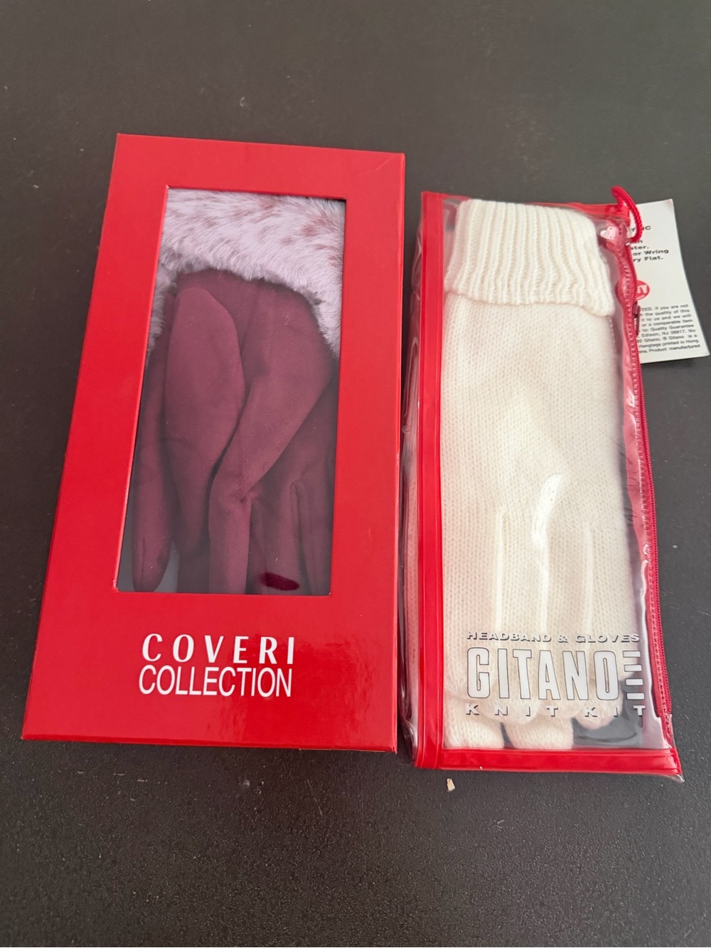 Coveri Collection Burgundy Knit Gloves with Gitano Cream Headband Set